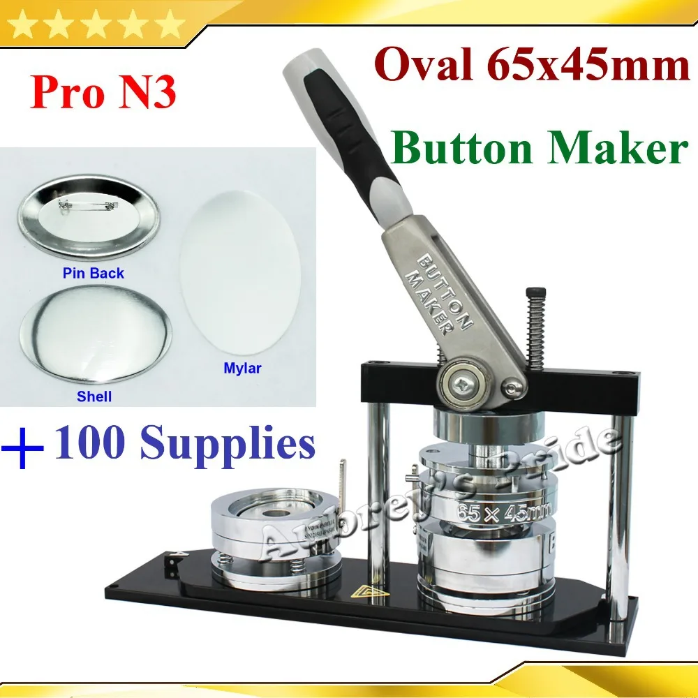 Pro N3 NEW Oval 45x65mm Badge Button Maker Machine +100 Sets Metal Pinback Button Supplies