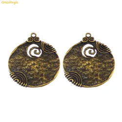 GraceAngie 6PCS Tone Pattern Round Shape Antique Bronze Necklace Bracelet Charms Pendant Jewelry Finding Handmade Accessory