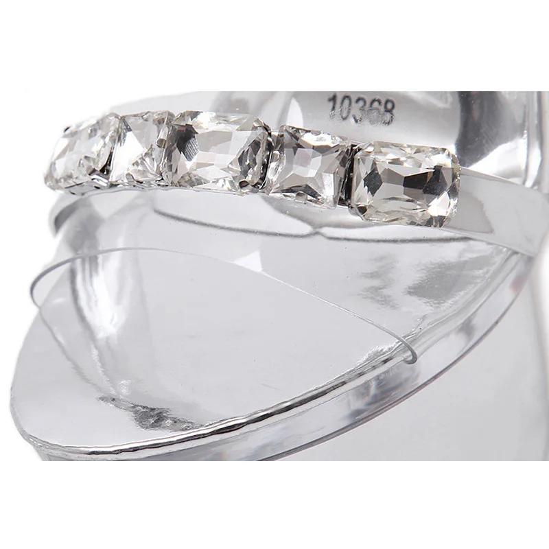 Super High Heels Platform Shoes Women Silver Color Ankle Strap Sandals Plus Size 34- 43 Woman Artificial Diamonds Sandals WS0061