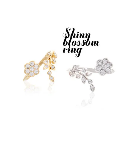 Korean Fashion Temperament Rhinestones Twisted Leaves Wishful Flowers Open Ring Index Finger Ring Female Rings For Women Anel