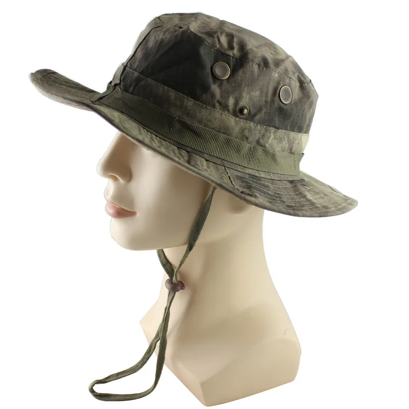 Summer Outdoor Hunting Fishing Safari Bucket Hat Camouflage Boonie Hats Nepalese Cap Hiking Sun Hat with Adjustable strap