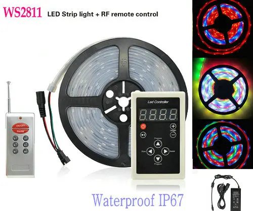 

16.4F 5M 12V 60L/M digital WS2811 progammable Dream Color 5050 RGB strip Light waterproof IP67+133 Changes RF Controller+Adapter