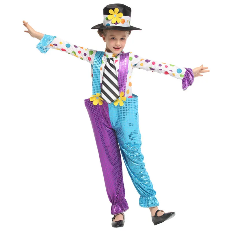 Circus Nar Clown Joker Kostuum voor Kinderen Meisje Halloween Kerstmis Carnaval Nieuwjaar Fancy Dress Kindercosplay Kleding