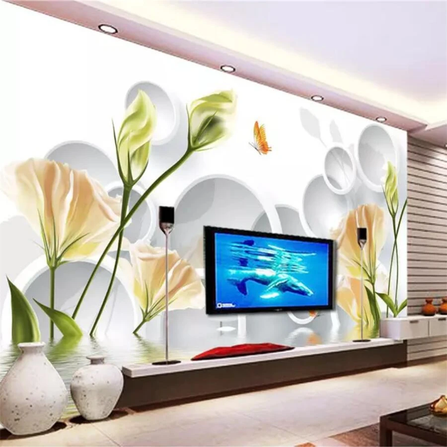 

wellyu Custom large fresco wallpaper 3D обои lily reflection stereo living room bedroom TV background wall paper papel de parede