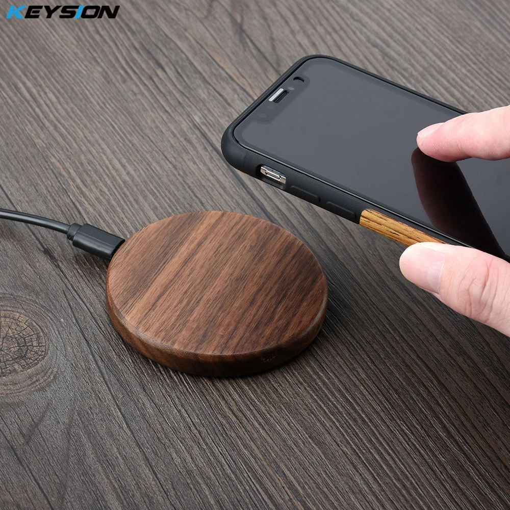 KEYSION 15W Wooden Qi Wireless Charger for iPhone 13 12 Pro XR XS Max Xiaomi 12 fast Wireless Charging Stand for Samsung S21 S22