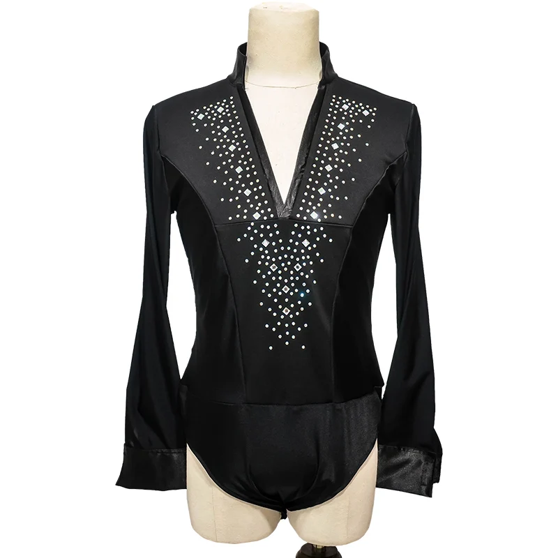 Latin Dance Top Rhinestone V-Neck Men Dance Shirt Ballroom Latin Dancing Clothes Professional Competition Dancewear DNV10996