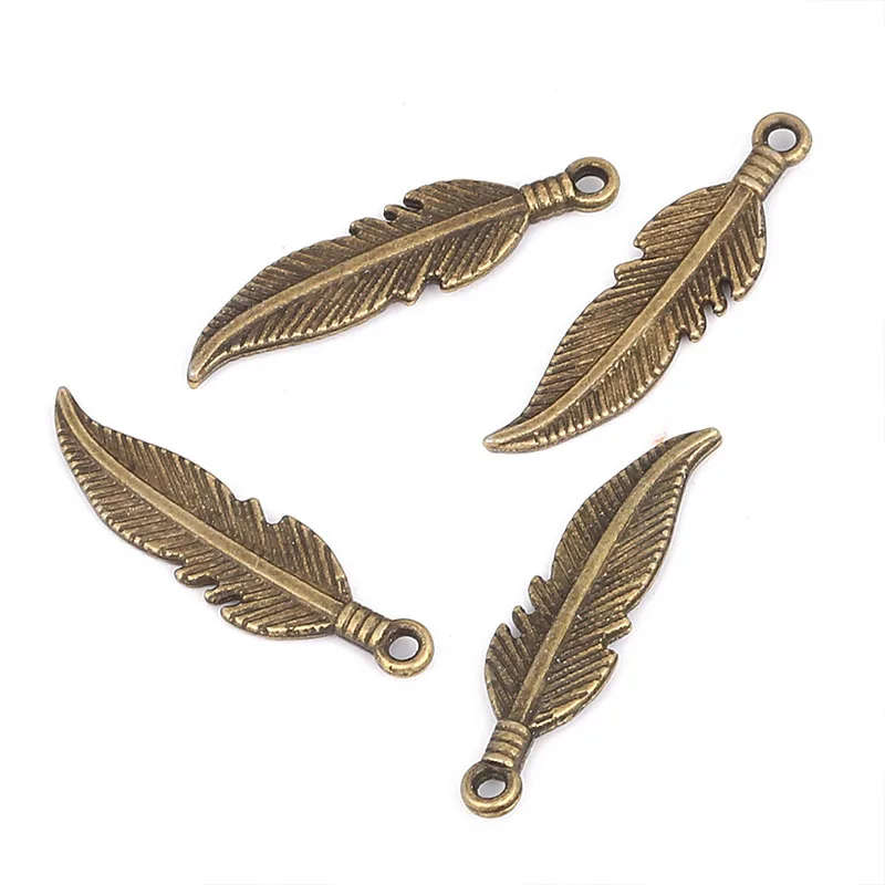 20Pcs/lot  Feather Charms Vintage Metal Charms Pendants Fit bracelet necklace earring Jewelry making