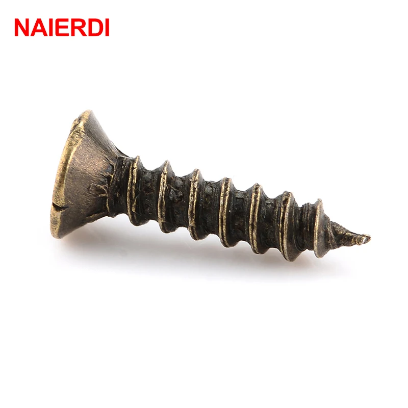 200PCS NAIERDI 2x6/8/10mm Screws Bronze Tone M2 Flat Round Head Fit Hinges Countersunk Self-Tapping Screws Wood Hardware Tool
