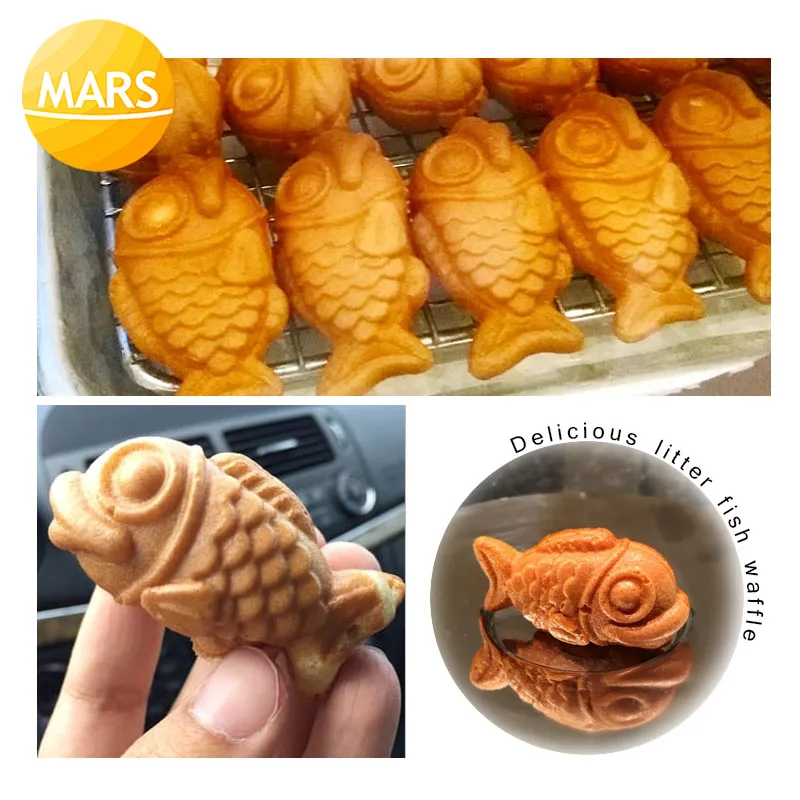 Japanese Taiyaki Dessert Fish Shaped Waffle Maker Mini Custard Taiyaki Cake Snacks Machinery 18pcs Small Taiyaki Baker Pan