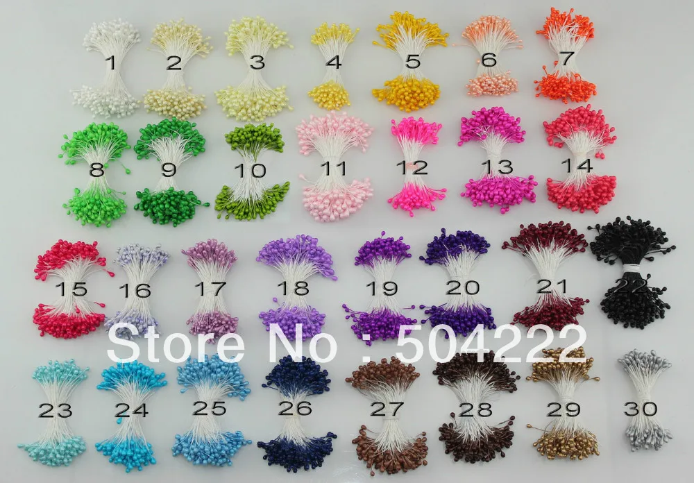 50 bundles mixed colors Bundles of Double Sided Pearl Cone Tip Floral Stamen