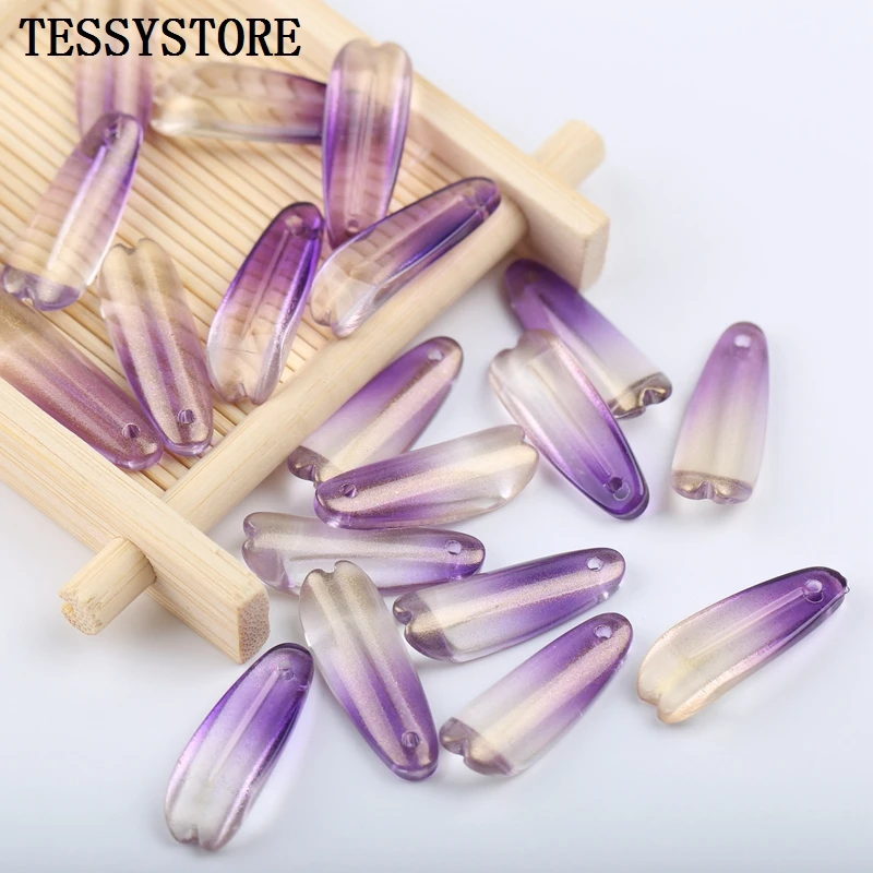 10g/10pcs Elongated Petals Lampwork Beads Multi Color Glass Beads For Jewelry Making Handmade DIY Hair Accessories