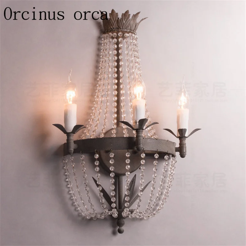

French vintage wall lamp Princess Room children bedroom bedside lamp antique princess crystal wall lamp free shipping
