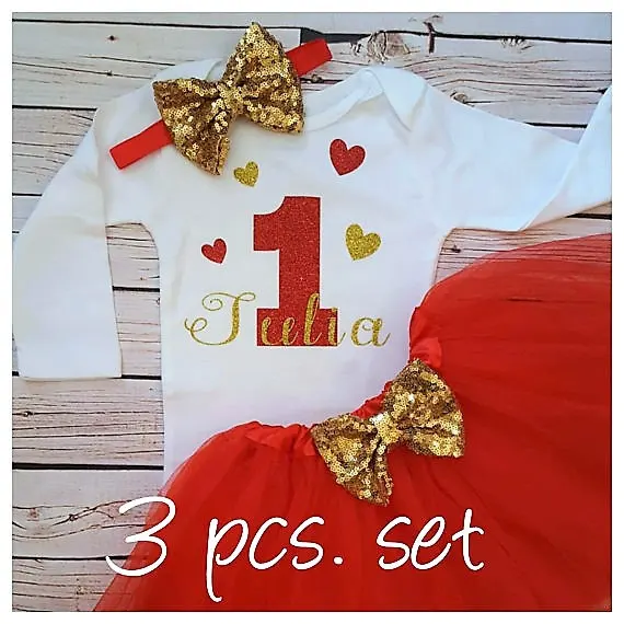 personalize name valentines day baby shower 1st 2nd birthday bodysuit onepiece Tutu Dress romper Outfit Sets  party favors