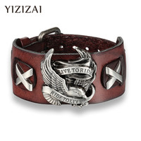 YIZIZAI Punk ride to live bracelets male bird Skull Retro bracelet homme Genuine Leather Bracelet Men Woman bracelets bangles