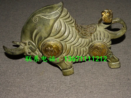 

Copper Brass CHINESE crafts decor ation Asian Carving Work of Art Collection antique bronze device copper money, cattle topnew