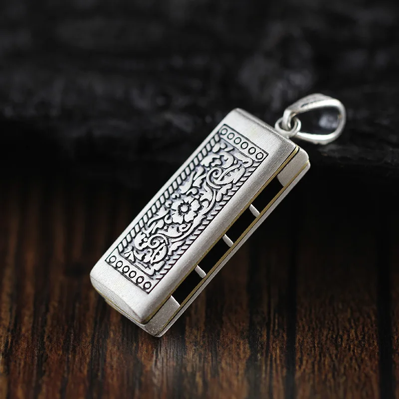 Handmade Harmonica Pendant Vintage Cuboid Geometry Can Blew Original Design 925 Sterling Thai Silver Necklace Men Women Jewelry