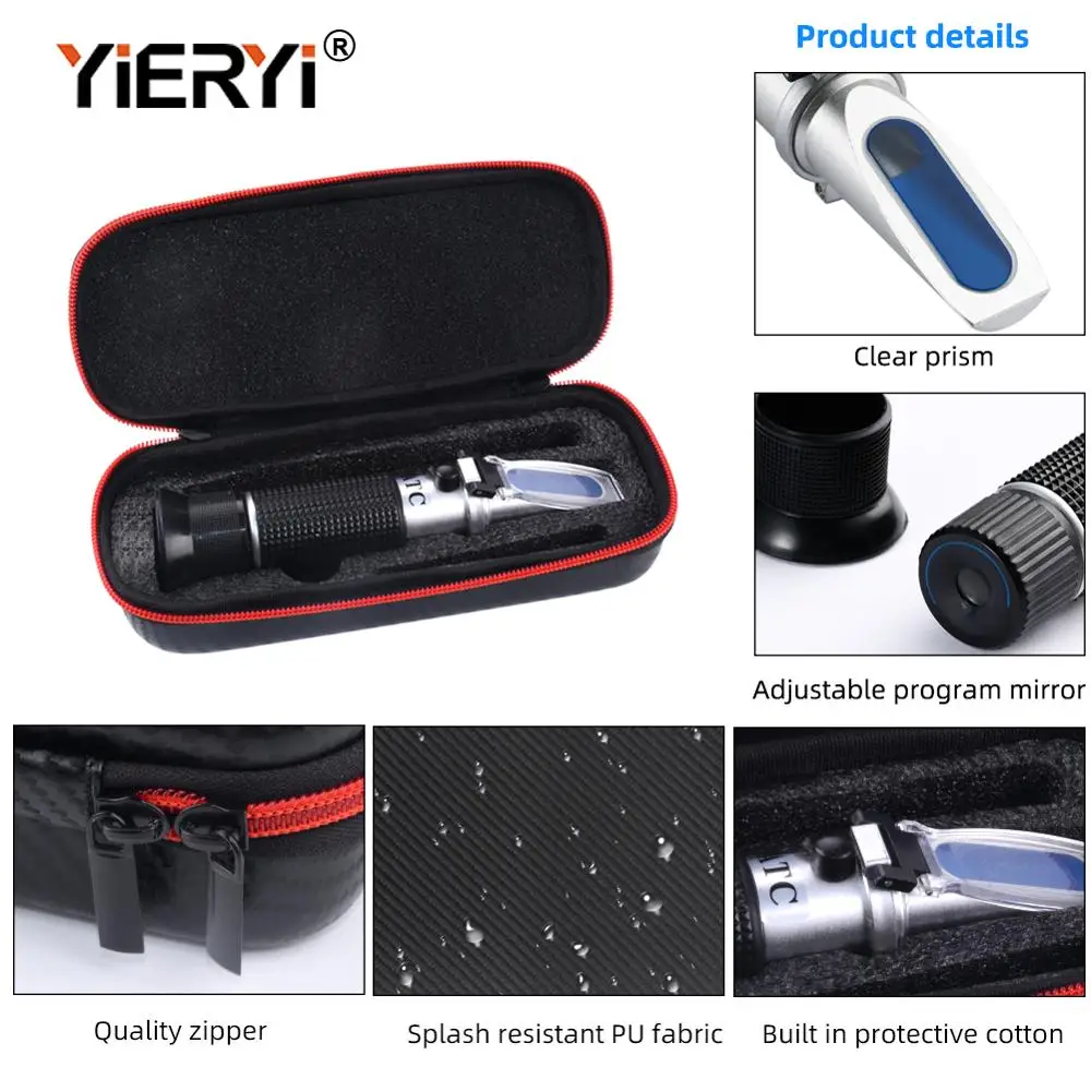 Yieryi Hand Held Tester Tool 4 In 1 Engine Fluid Glycol Antifreeze Freezing Point Car Battery Refractometer ATC With Black Bag