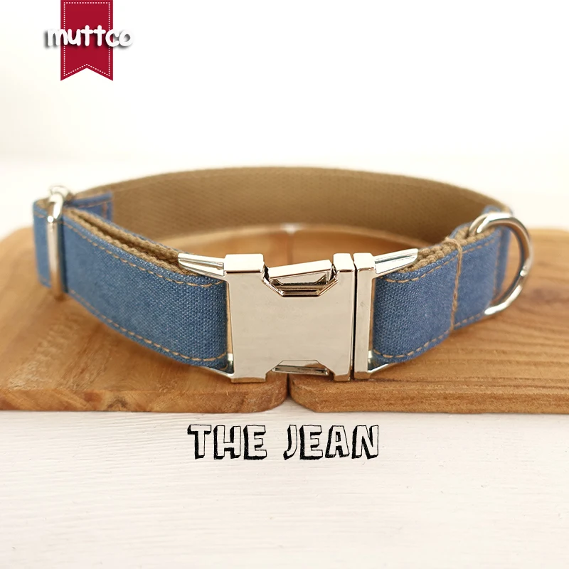 

MUTTCO retailing fashion handmade dog collar THE BLUE JEAN dog collar 5 sizes UDC003