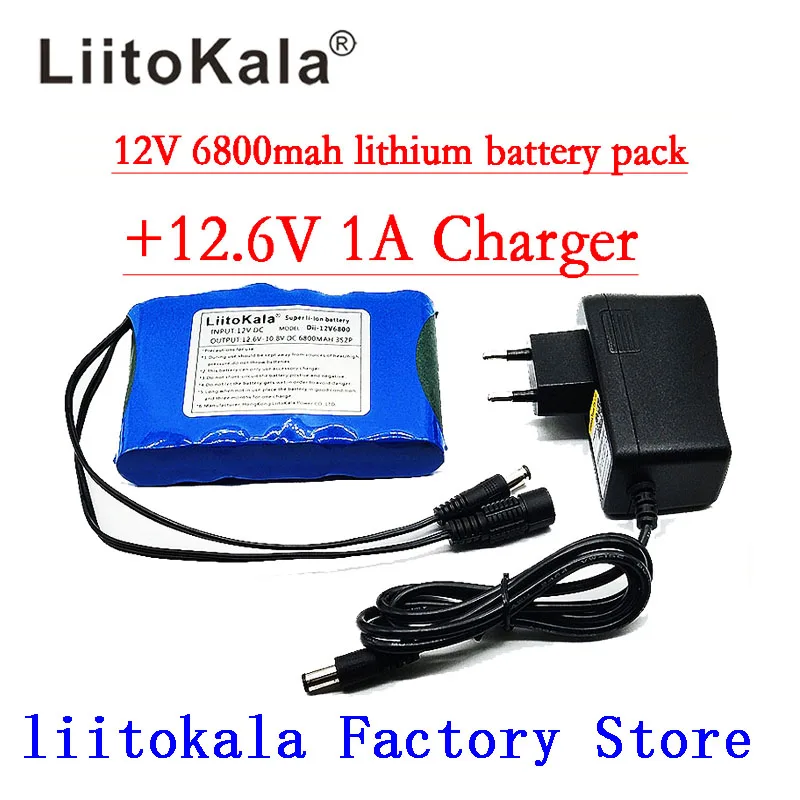 Liitokala przenośny Super akumulator akumulator litowo-jonowy pojemność DC 12V 12.6v 6800mah bateria CCTV Cam Monitor