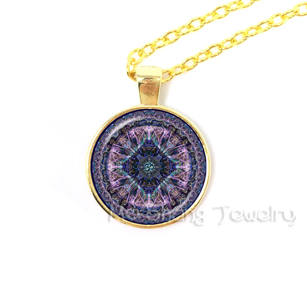 Glass Dome Mandala Jewelry Indian OM Symbol Necklace Meditation Chakra Pendant Necklace Buddhism Spiritual Jewellery Bijoux