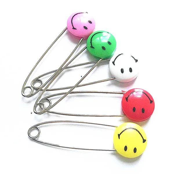 20PCS Smile Face Plastic Safety Pins For Daily Using Items Or Garnet Wearing Accessories Multi Colors Mix 54MM Length