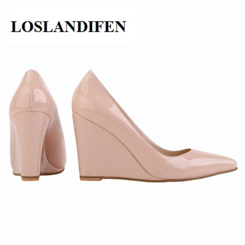 LOSLANDIFEN Women\'s 10 CM Wedged Pointed Toe High Heels Shoes Women Pumps Summer Office Lady\'s Shoes Extreme Valentine Shoes