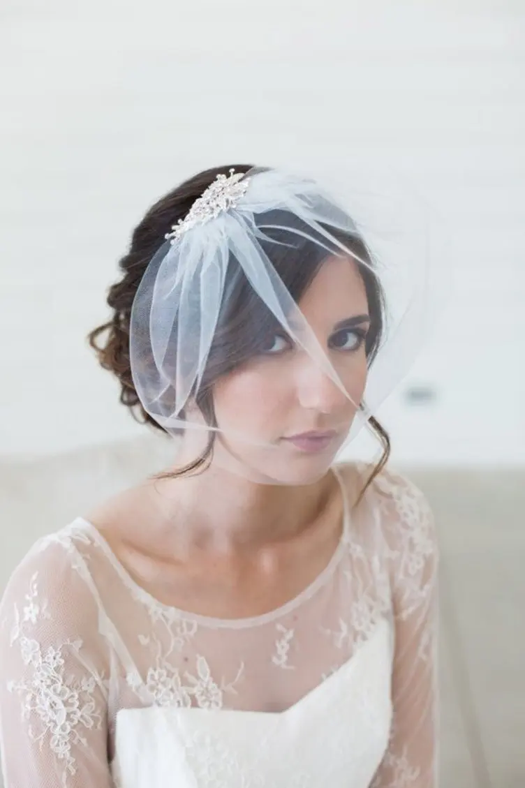 Etto bianco avorio velo corto con pettine in cristallo a nastro accessori da sposa fard con strass Voile De La Mariée