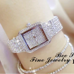 Reloj de cristal para mujer, relojes de diamantes de imitación, reloj de pulsera de acero inoxidable, 2019