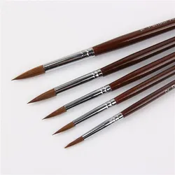 5Pcs Manico Lungo Nocciola Forma Puntali In Ottone Capelli donnola pittura ad acquerello pennelli artista pittura a olio pennelli pittura set