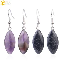 CSJA Natural Stone Dangle Earrings Horse Eye Shaped Pink Purple Crystal Quartz Drop Earring Simple Ear Jewellery for Women F978