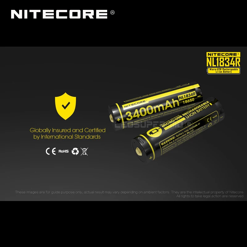 Hot Sale Nitecore NL1834R 3400mAh Micro-USB 18650 Li-ion Rechargeable Battery with Charging Port