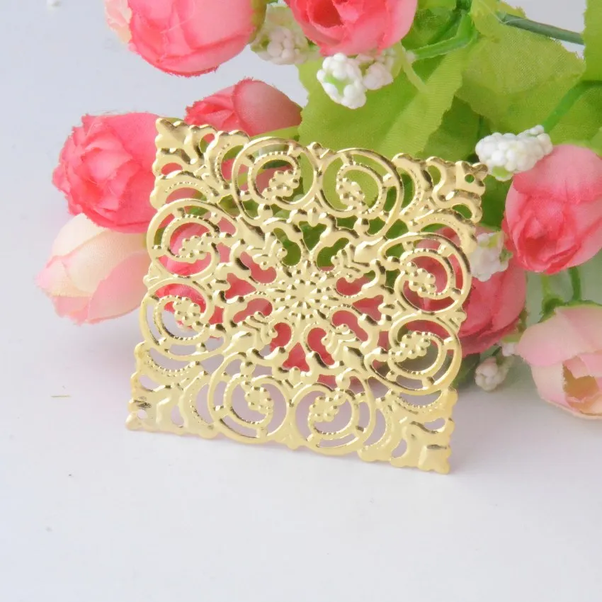 Free shipping Retail 10Pcs Gold Filigree Square Wraps Connectors Jewelry Findings Connectors 51x51mm F0782
