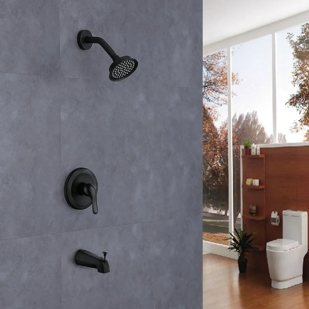 Oil Rubbed Bronze black brass Shower Faucet Set Shower Valve Combo Complete Kit with Diverter Tub Spout Shower Arm Showerhead