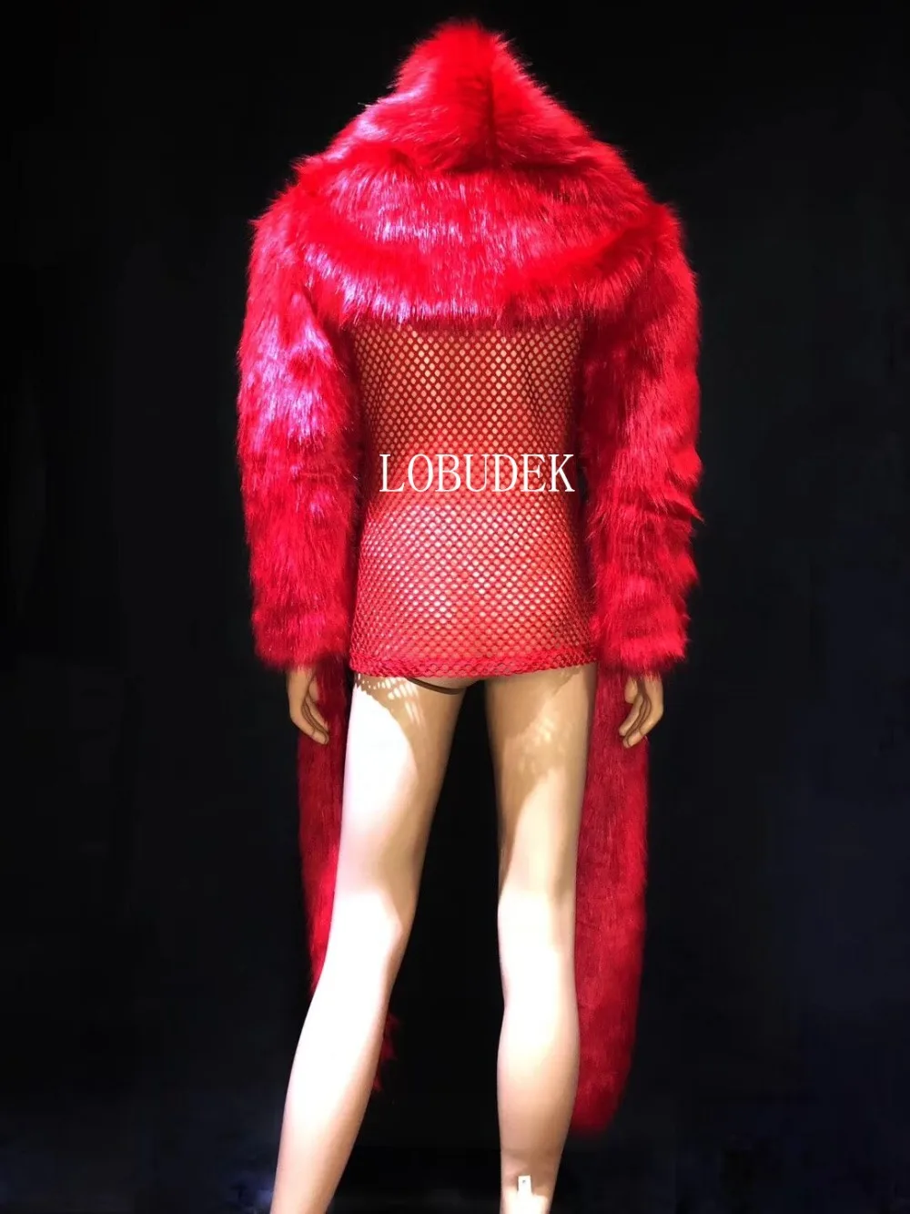 น้ําชายไนท์คลับ DJ DS Stage เครื่องแต่งกายสีแดง Faux Fur ไม่สม่ําเสมอเสื้อแจ็คเก็ตบาร์ผู้ชายนักร้องเต้นรําชุด Star Show