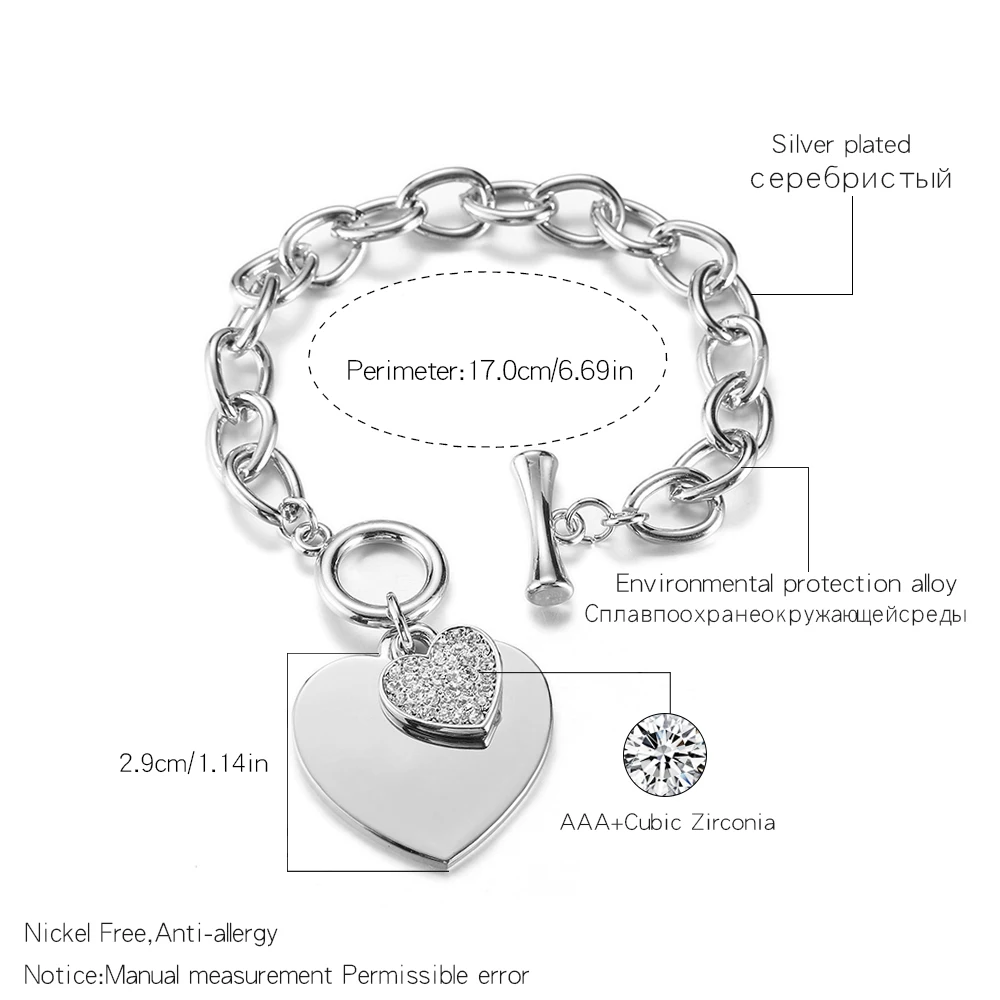 Gold Love Heart Charm Bracelets For Women Luxury Gift Accessories Silver Color Big Link Chain Bracelets KPOP Trendy Jewelry 2021 image 3