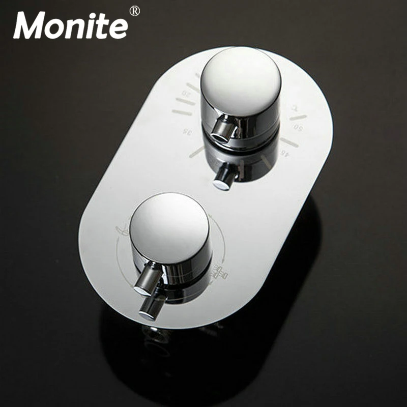 

Monite Bathroom Thermostatic Control Valve Shower Mixer Tap Faucet Wall Mount Bathroom Shower