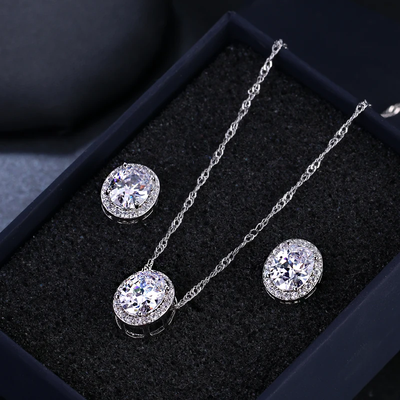 Emmaya Oval Cubic Zirconia Wedding Jewelry Sets inlay Luxury Crystal Bridal Jewelry Set Gifts For Bridesmaids Party