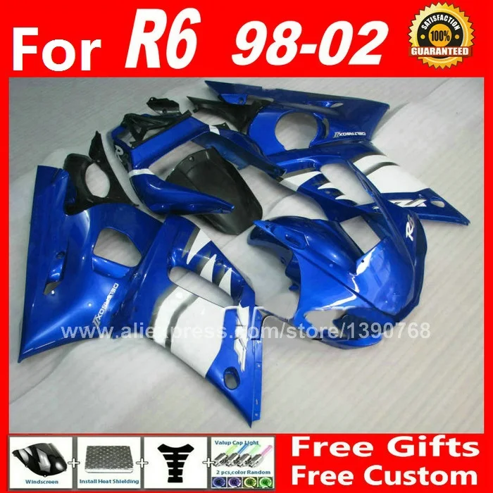 ABS fairings fit for YZF R6 1998 1999 2000 2001 2002  white blue  98 99 00 01 02 fairing kit Y85V