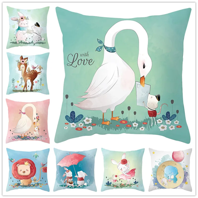 Houspace Cushion Cover Cute Cartoon Animal Polyester Peach Skin pillow cover sofa bed car room Home Decorative Pillow Case