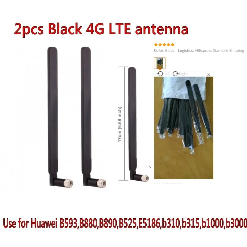 2 Buah B593 5dBi SMA Male Antena untuk 4G LTE Router As B593 E5186 B315 B310 B525 (Putih/Hitam)