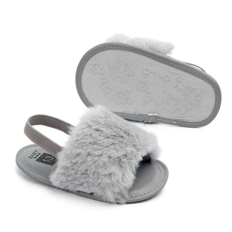 Summer Soft Hair Style Classic Baby Girl Slipper Sandals Breathable Baby Fur Shoes Simple Elastic Sandals Princess Baby