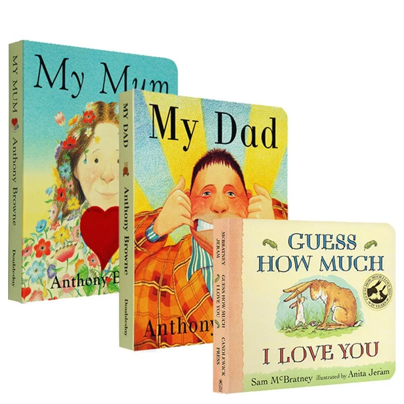 

3 Board Books/Set Guess How Much I Love You , My Dad, My Mum English Picture Story Cardboard Books for Kids Educational Toy Book