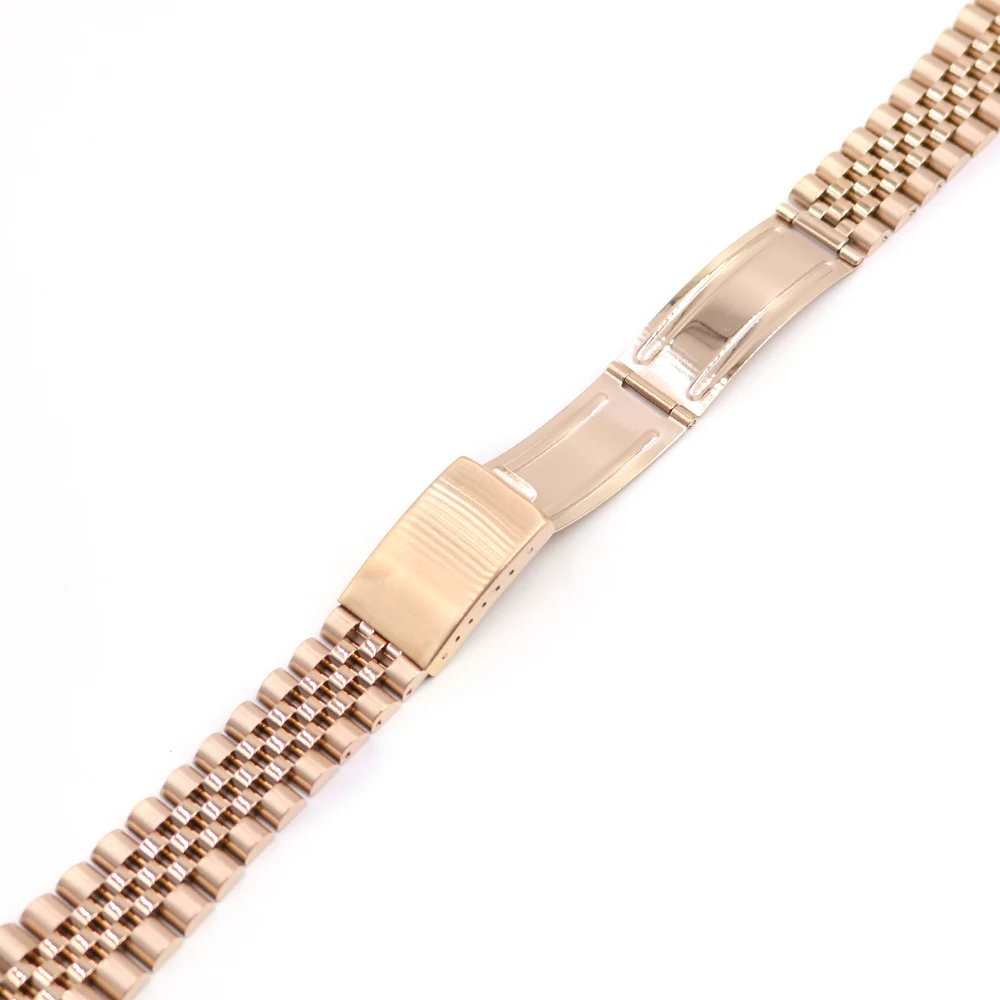 CARLYWET 13 17 19 20 22mm Hollow Curved End Solid Screw Links Rose Gold Steel Replacement Watch Band Bracelet For Jubliee