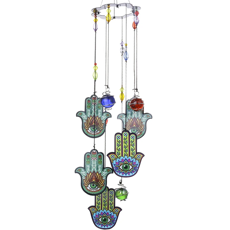 

H&D Hamsa Hand Luck Charm Wind Chimes, 15''H Garden Chimes Suncatcher,Metal Glass Decor for Home Garden Decoration (Hands)