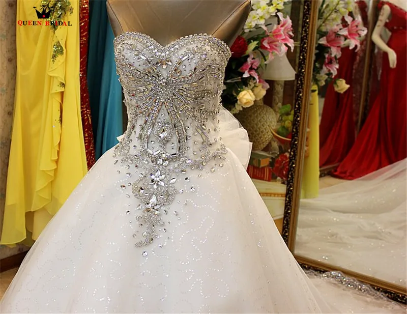 Real Photo Ball Gown Sweetheart Lace Crystal Beaded Diamond Luxury abiti da sposa formali 2023 nuovo Custom Made XH60