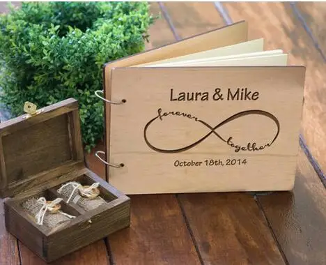 personalized Infinity alternative Rustic wedding guest album book engraved Wooden guestbooks Reception party decorations