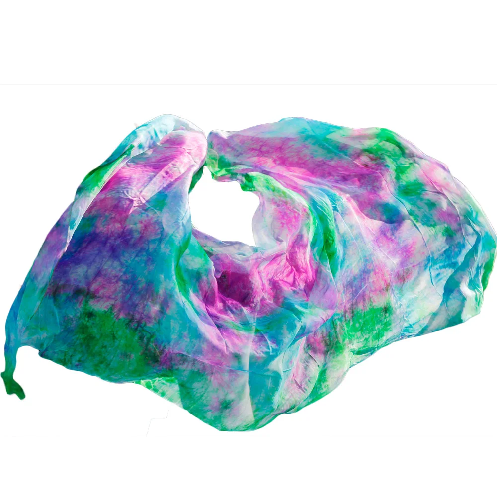 high quality Design of 100% silk belly dance the group dance mix color tie-dye bellydance veil mix color Can be customized