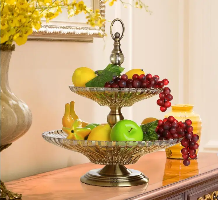 New classical decorative crystal glass feel fruit plate. Household ornaments double layer fruit plate.034