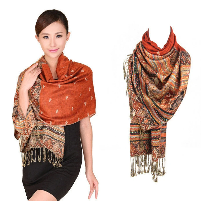 New Fashion Burgundy Color Chinese Women\'s Pashmina Hijab Chal Autumn Winter Hot Sale Scarves Shawl Tassel Bufanda 011506