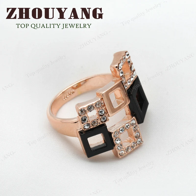 ZHOUYANG Top Quality ZYR091 Fashion Geometric Ring Rose Gold Color Austrian Crystals Full Sizes